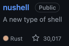 Congrats to @nu_shell for passing 30k GitHub stars! 🥳🥳
