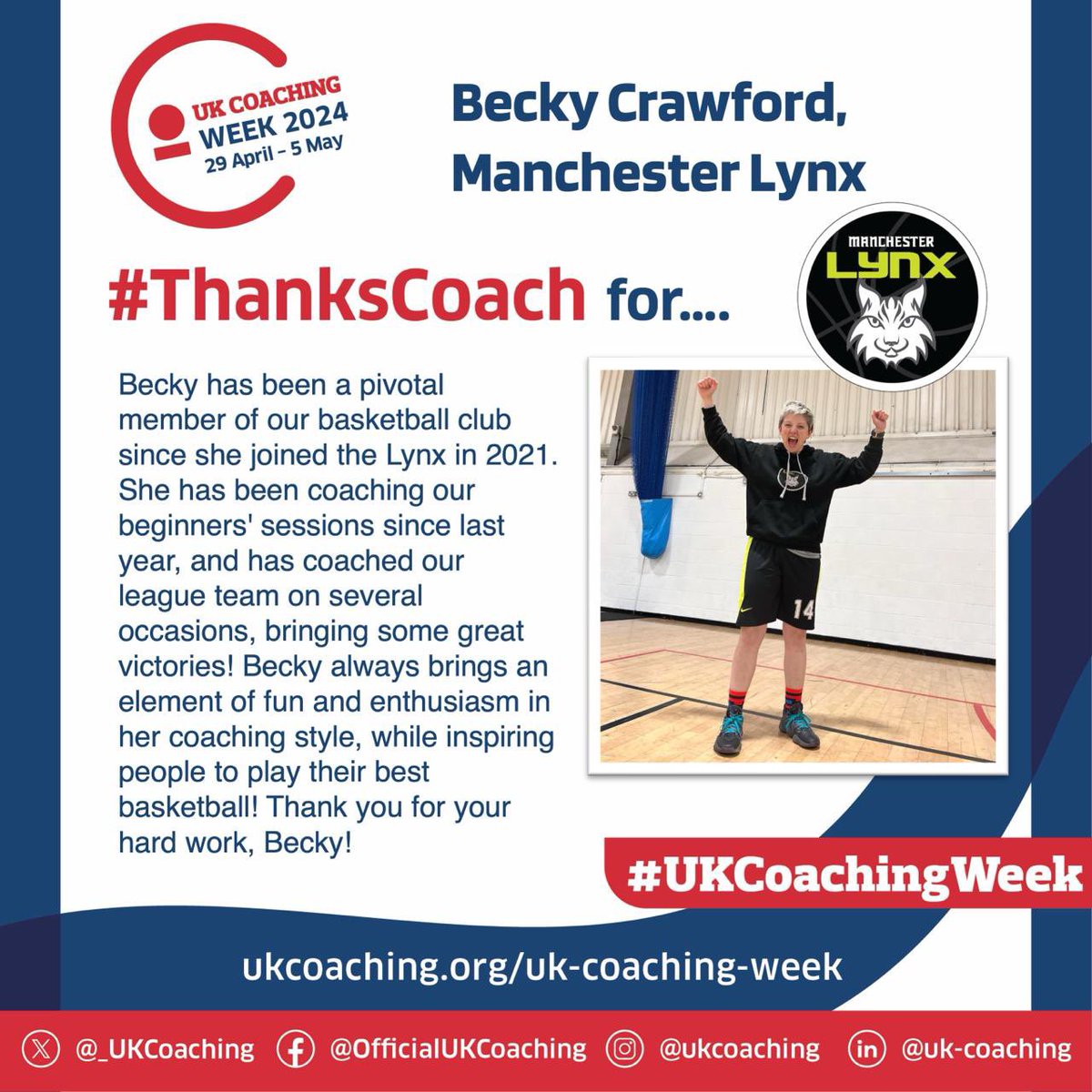 It’s #UKCoachingWeek and we’re celebrating some of the fantastic coaches who support LGBTQ+ community sport in England & Wales First up is Becky Crawford from @ManchesterLynx 🙌🏻🏳️‍🌈🏳️‍⚧️ #ThanksCoach