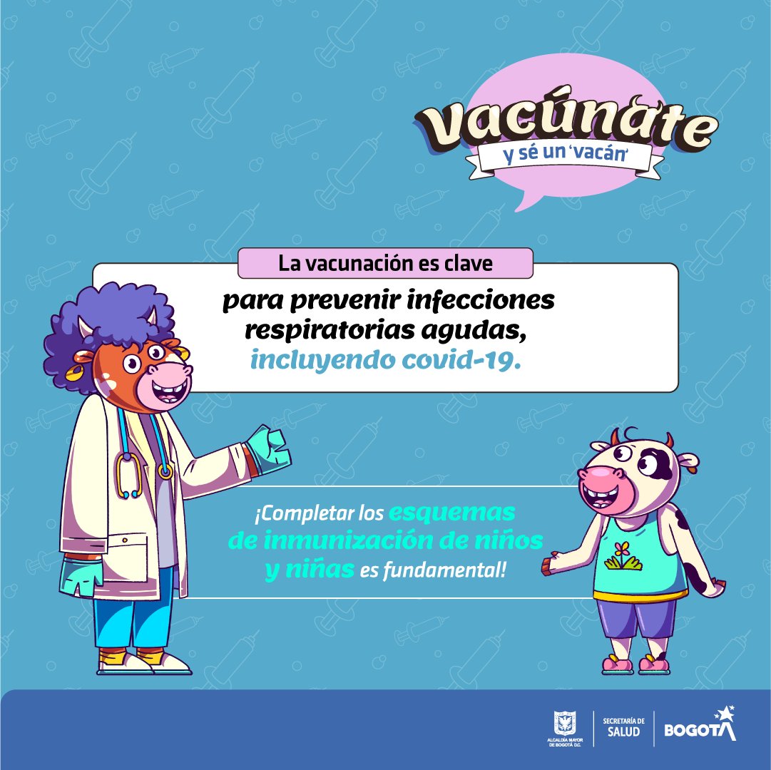 🖐️¡En Bogotá, todos los días son de vacunación! 
¡Protejamos a niñas y niños de las infecciones respiratorias agudas! Acude con tus hijos o menores a tu cuidado a los puntos de inmunización habilitados en Bogotá.

¡#Vacúnate y #SéUnVacán!
👉bit.ly/4aVBRCQ