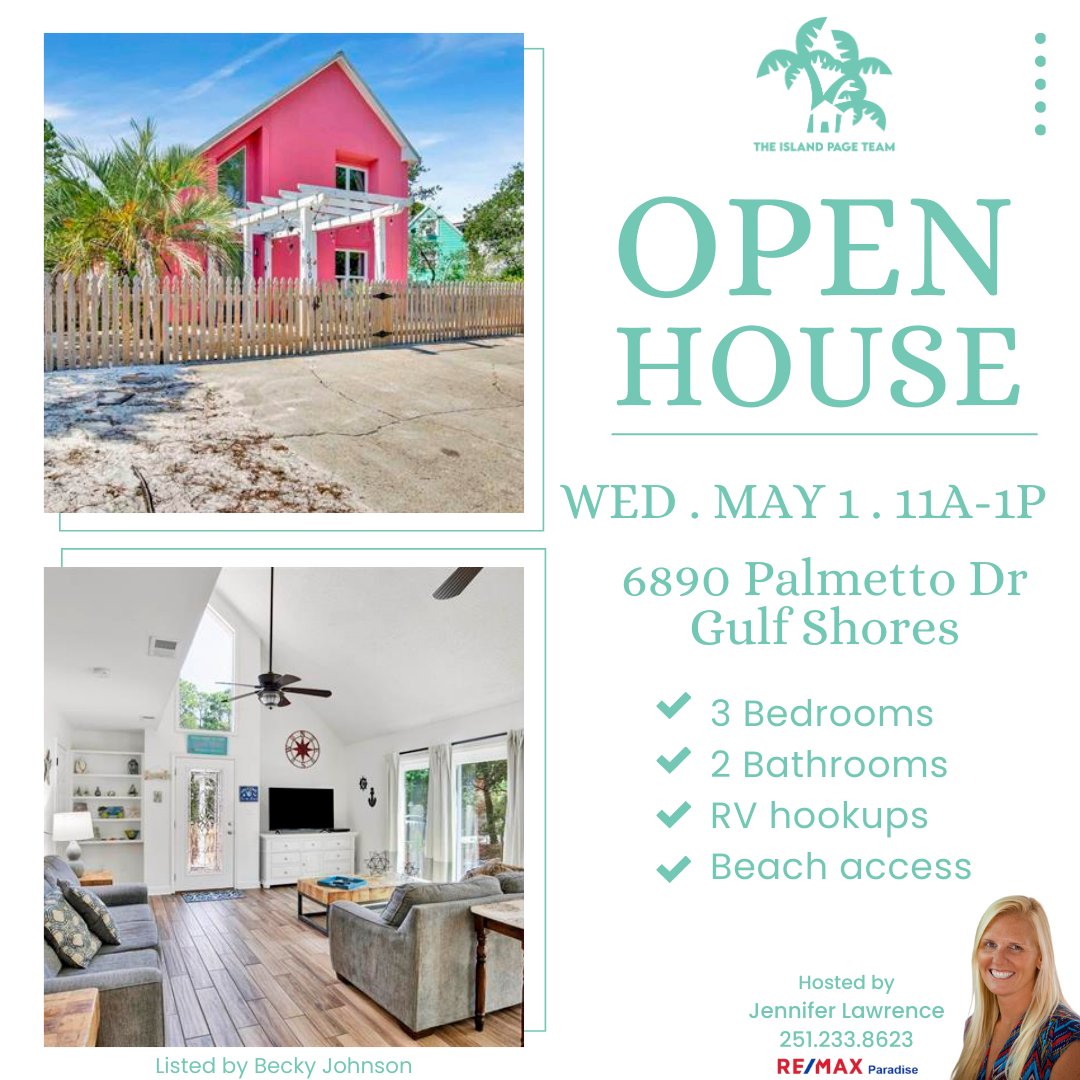 🎉🎉🎉 OPEN HOUSE!!!
Come see Jennifer Lawrence, Realtor - ReMax Paradise TOMORROW at this ADORABLE beach house in Fort Morgan: bit.ly/3JEMUo8
#islandpageteam #remaxparadise #OpenHouseAlert #fortmorgan #gulfcoastrealtor #beachlife #lovewhereyoulive #betteratthebeach