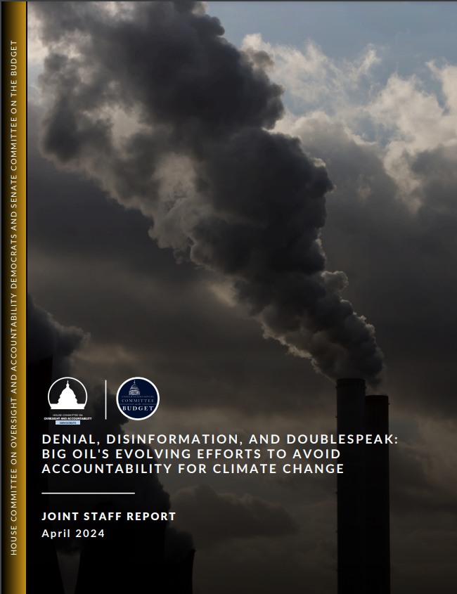 🚨TODAY, @SenateBudget and @OversightDems released a 66-page joint staff report on modern-day fossil fuel industry doublespeak on climate change. We've released 10s of thousands of pages of internal execs' docs and communications that shine a light on Big Oil's deception. ⬇️