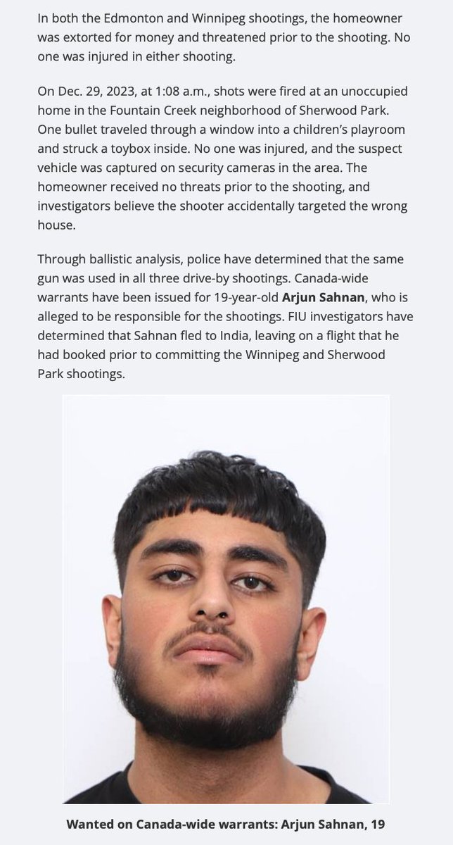 NEWS: Canada wide arrest warrants have been issued for Arjun Sahnan, 19, who police believe was involved in three drive-by shootings connected to an extortion plot targeting Edmonton's South Asian community. He's believed to have fled to India. #yeg