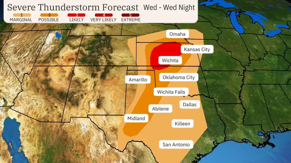 The Plains & Midwest face another threat of #severeweather this week, w/ potential large #hail, #wind damage, flash #flooding & a few #tornadoes.

Stay safe: ready.gov/severe-weather

📷: weather.com 

#DefyDisaster #DisasterPreparedness #Disaster #Storm #Tornado