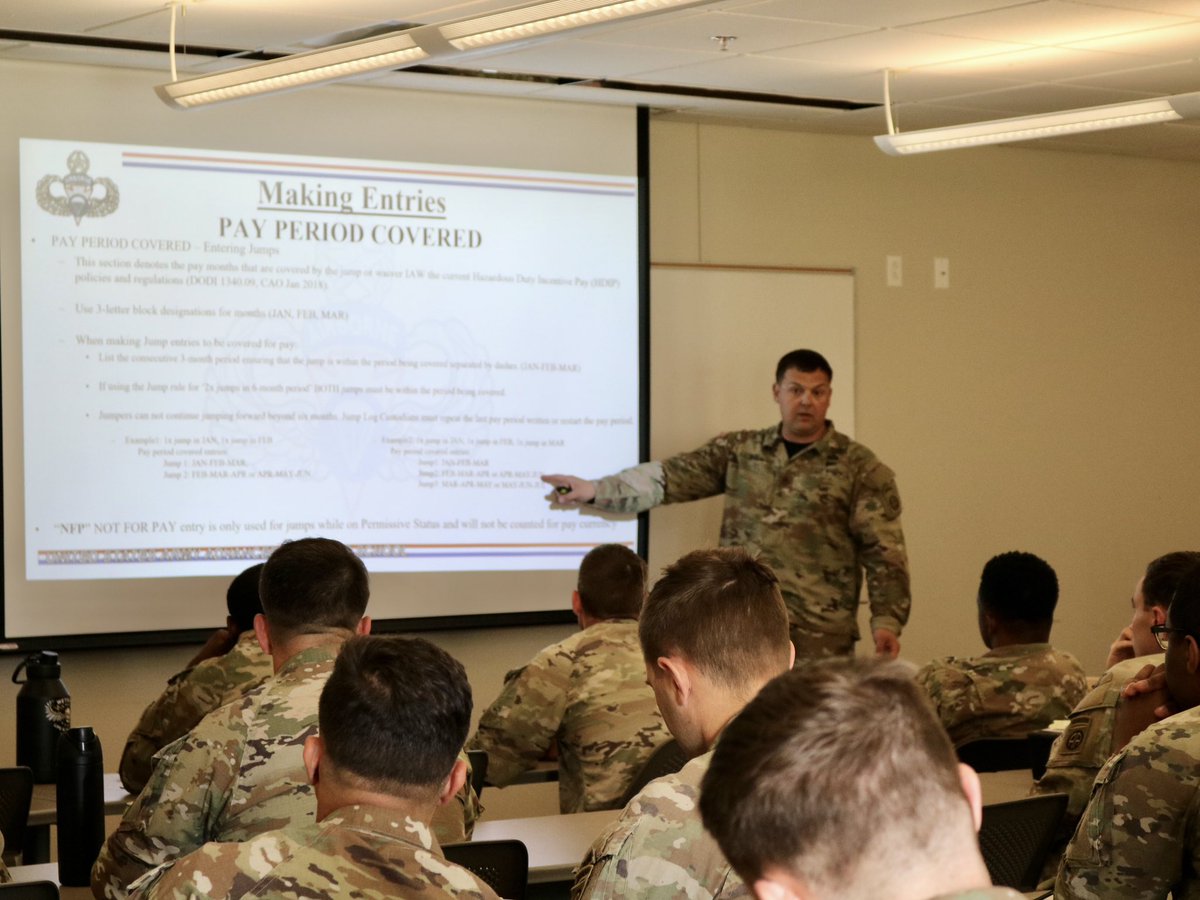This morning Instructors from the USAAAS came to give a class on procedures for being a Jump Log Custodian. Topics included filling out Jump Logs, Waivers, and Pay Periods. Thank you to USAAAS for coming out!

#AATW #LivingtheAirborneLegacy

(U.S. Army photos by 1LT Buechner)