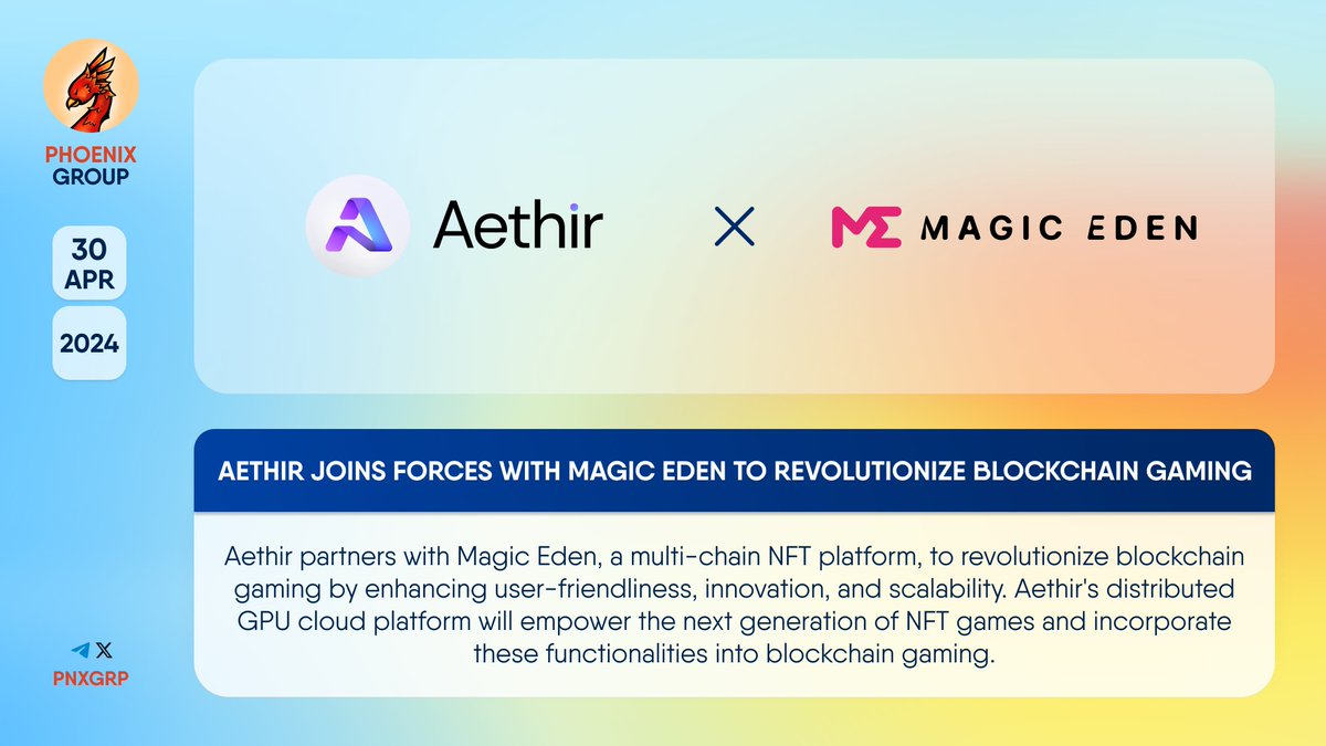 🔥 @AethirCloud joins forces with @MagicEden to revolutionize blockchain gaming #Aethir partners with #MagicEden, a multi-chain #NFT platform, to revolutionize blockchain gaming by enhancing user-friendliness, innovation, and scalability. Aethir's distributed #GPU cloud platform