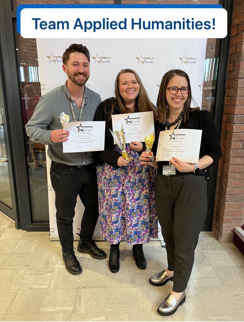 A huge congratulations to our Applied Humanities team for their Academic Department of the Year nomination at the NSU awards 2024 @Newman_Uni! And well done to @Kiaod and Duncan Frankis who both won individual staff awards, and our 2nd year Rosie who also won a student award!