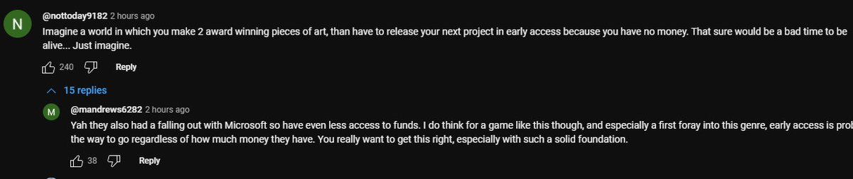 I think it would be good to correct the record on comments like this that still sometimes rear their ugly head: 1. We did not partner with MS on @wickedgame due to pure and simple mutual business reasons. A decision that was made in 2017 when Ori2 was still in pre-production. 2.