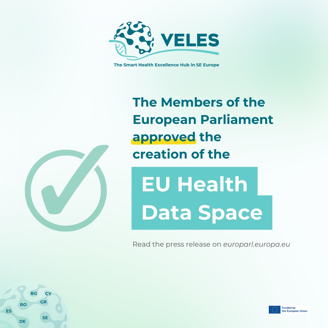 On April 24, 2024, the European Parliament gave the green light to the creation of the European Health Data Space (#EHDS), marking a significant leap forward in healthcare accessibility and research advancement across the EU. 🎉

#VELES 

Read more: lnkd.in/dbFGMkPN