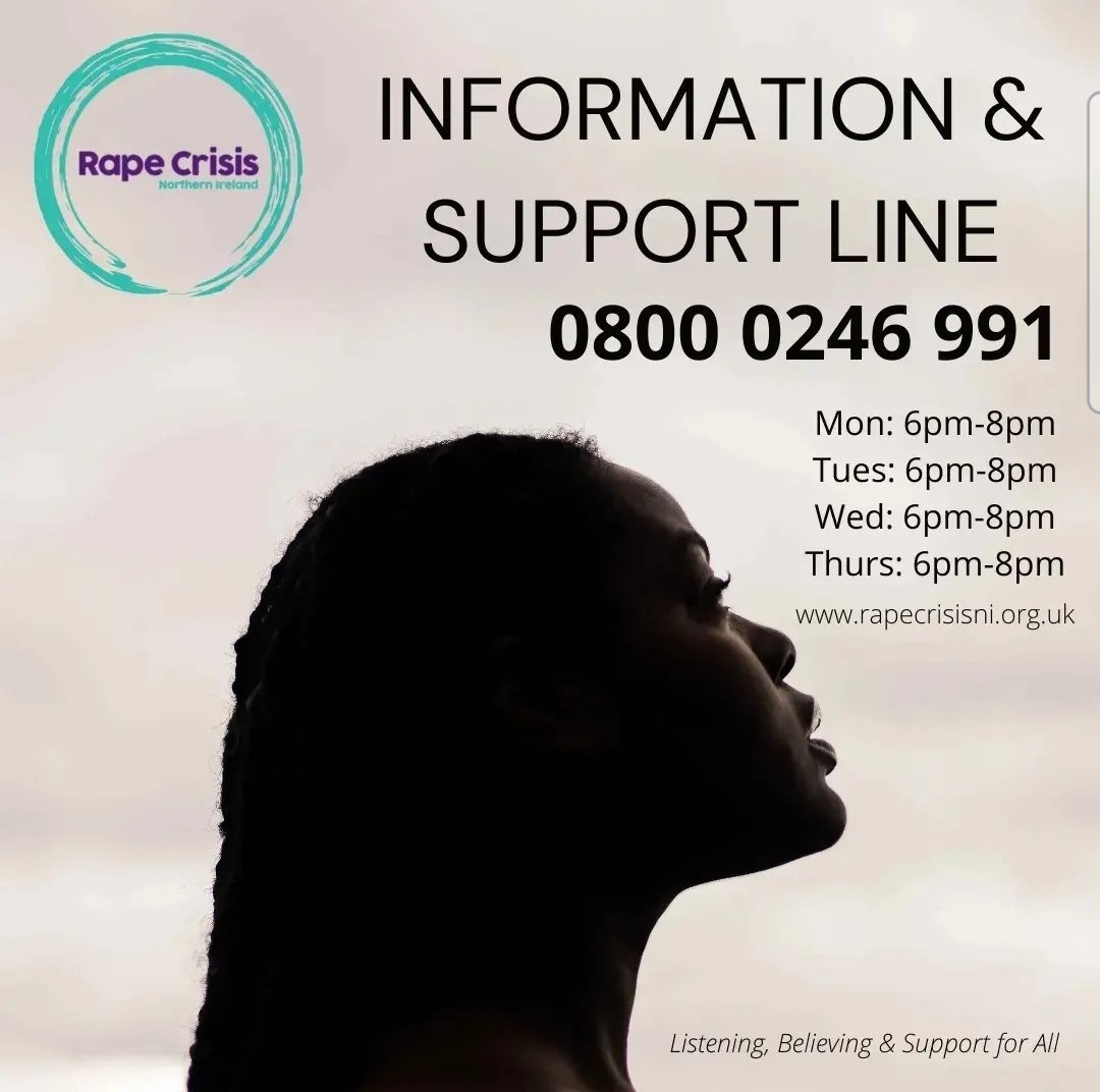 Our line is open this evening , 6-8pm for anyone that has been impacted by rape or sexual assault.

If our service is right for you, we can allocate  you to our one-to-one support service where fully trained support workers will listen, believe & support you. 

#alwayshere