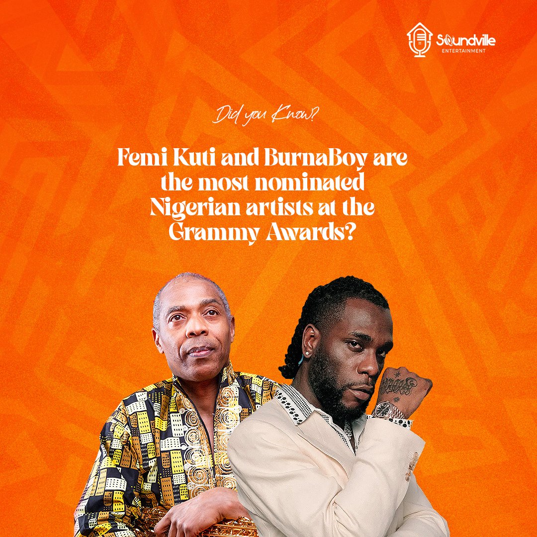 Did you know? Femi Kuti and BurnaBoy are the most nominated Nigerian artists at the Grammy awards? #soundvilleent