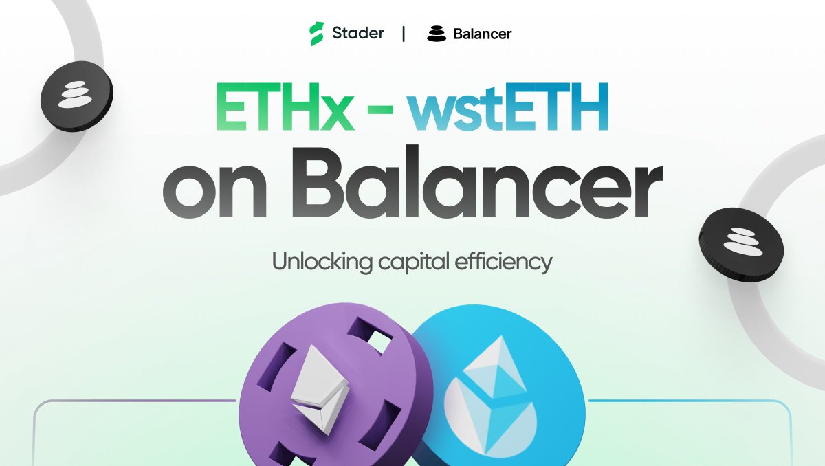 Unlock capital efficiency with $ETHx & @Balancer. The $ETHx - $wstETH composable stable pool is a perfect fit for your staked ETH. It enables efficient exchange of assets with minimal impact, giving incentives like: 🔷 $BAL rewards 🔷 $ETH staking rewards Mint $ETHx & join…