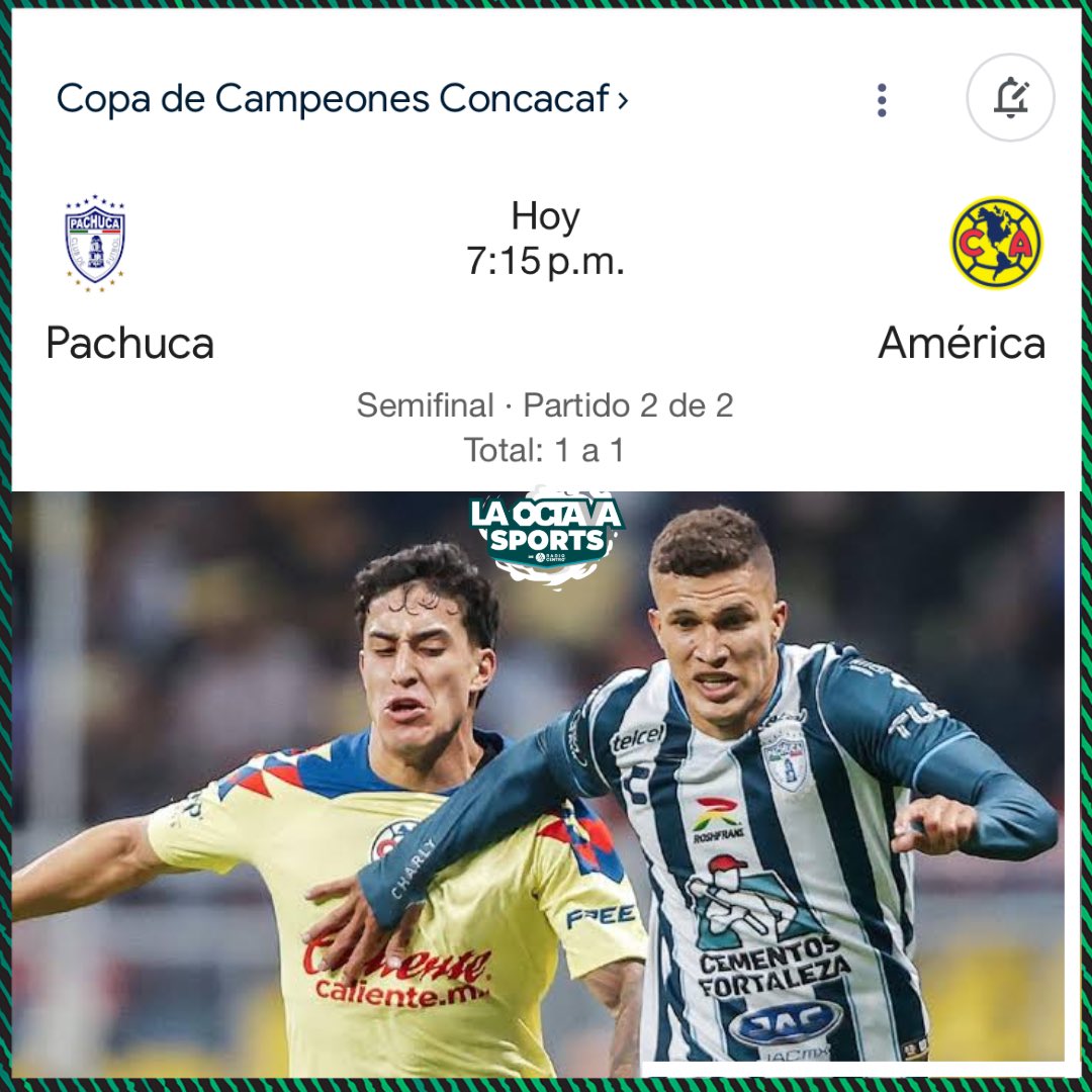 POR LA FINAL🏆

Hoy se conocerá al primer finalista de la Concachampions🤩🔥

Pachuca y América están empatados pero los Tuzos tienen la ventaja del gol de visitante✅🙌🏼

#TeDaMásEmociones