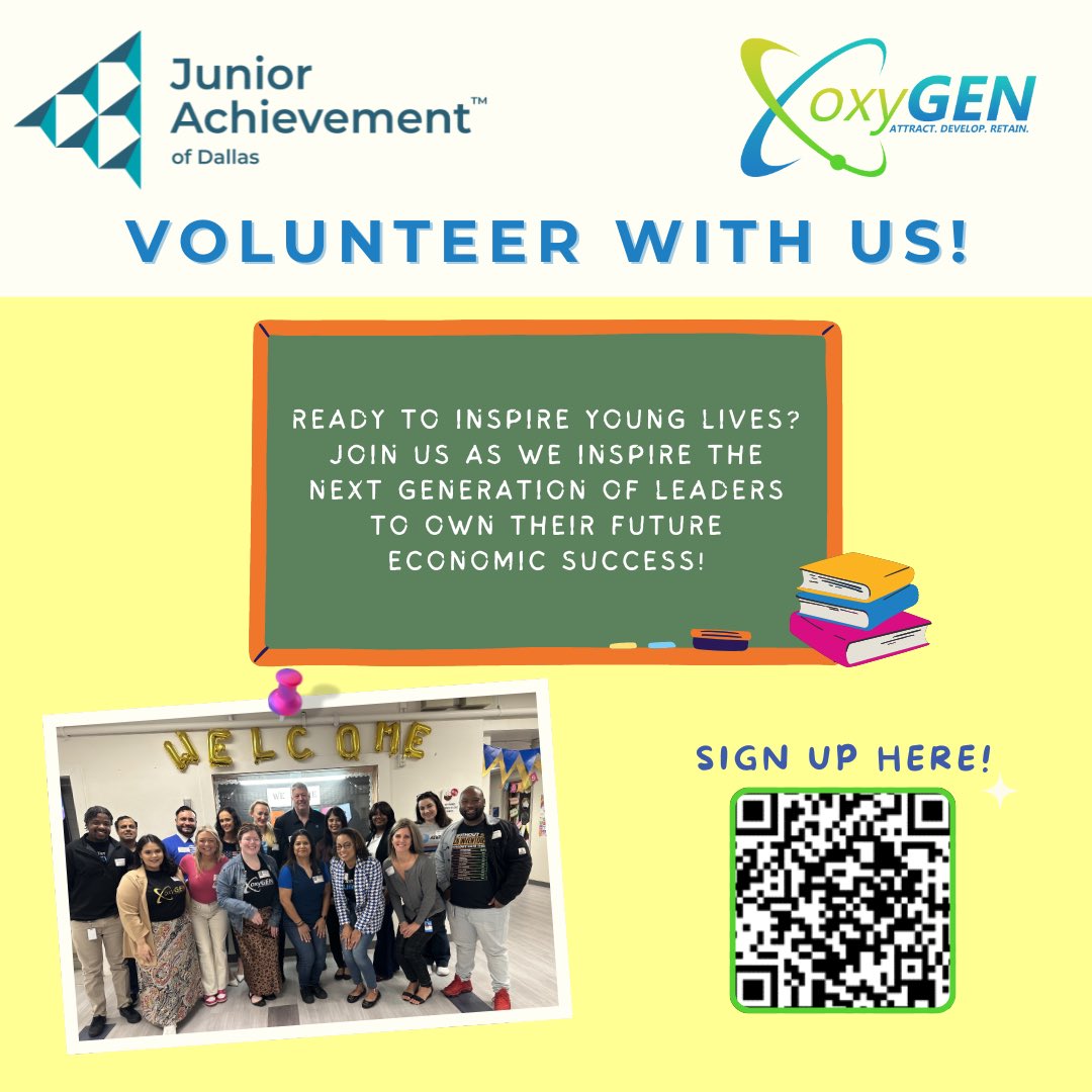 Mark your calendars for May 21st 🗓 and come join oxyGEN Dallas for the opportunity to inspire young lives to own their future economic success by volunteering with Junior Achievement of Dallas!
 
#oxyGENerg #oxyGENDFW #JA