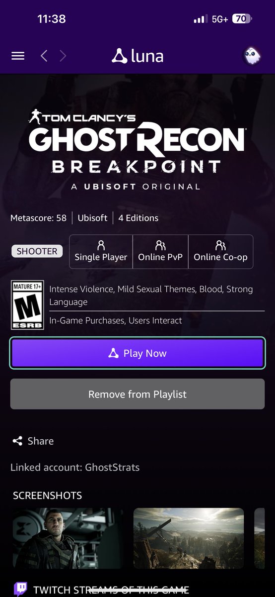For tonight’s Ubisoft Tuesday live stream. I’m going to be utilizing @amazonluna to play Ghost Recon Breakpoint. Using the Cloud to game frees up my PC’s resources to live stream. 💜☁️🎮💪 #cloudgaming #UbisoftPartner #GhostRecon