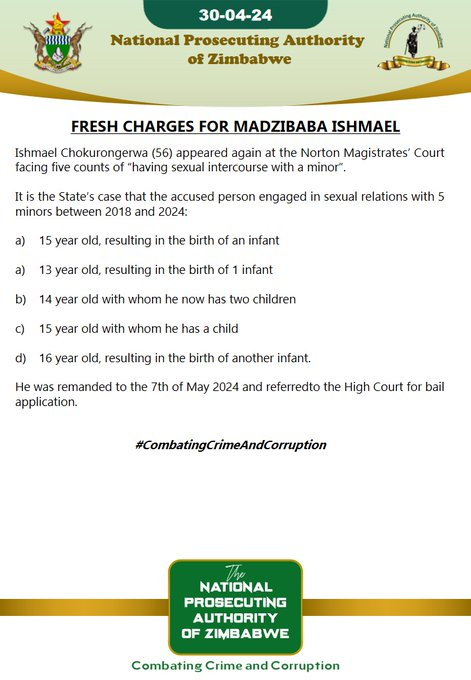 Madzibaba Ishmael should be kept away from children for ever‼️ This man engaged in sexual relations with 5 minors in the last 6 years.