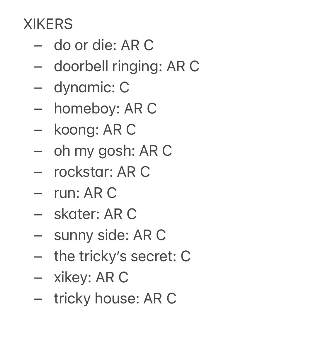 hongjoong currently has 126 songs registered in KOMCA under his name !
[classification codes: C (composer), AR (arranger)]
(i haven’t included the ones with only A (author) classification because he writes the lyrics for all of his songs and most of xikers’ songs)