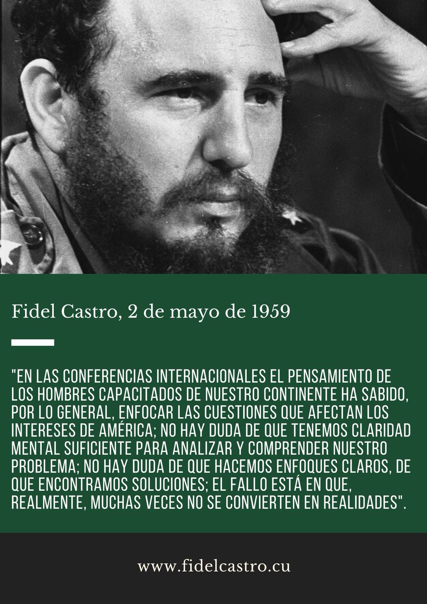 🎙️#FidelCastro: '(...) no hay duda de que tenemos claridad mental suficiente para analizar y comprender nuestro problema; no hay duda de que hacemos enfoques claros, de que encontramos soluciones'. 👉bit.ly/2JH7aUZ