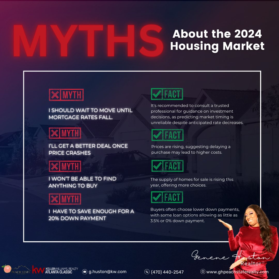 #TuesdayTips - Don't fall for the myths! 🚫 Whether it's waiting for rates to drop or prices to crash, the housing market is full of misconceptions. 💭 Let's debunk them together and find your perfect home!

Need assistance with your real estate journey? Let's connect!