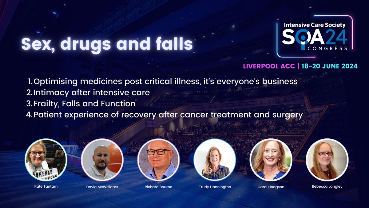 What happens to patients after critical illness? Our Sex, drugs and falls session at #SOA24 will help answer questions like, how do we help patients rebuild relationships after an ICU stay? And, can we optimise medicines management? Join us at ics.ac.uk/soa