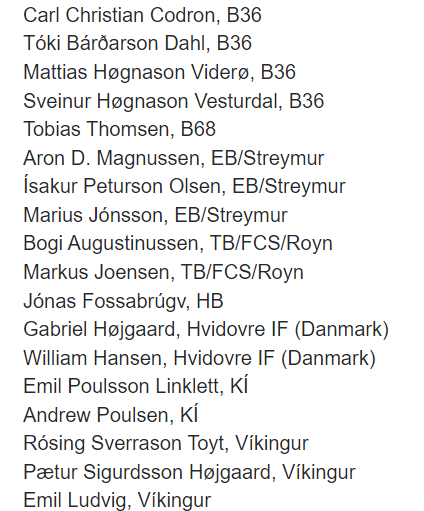 Faroe Islands U-15 national team selection for the EfB Elite Cup in Esbjerg, Denmark from May 6th to May 11th. The squad can play clubs from Denmark, Sweden, Norway and Germany. Koyr á Føroyar! 🇫🇴
