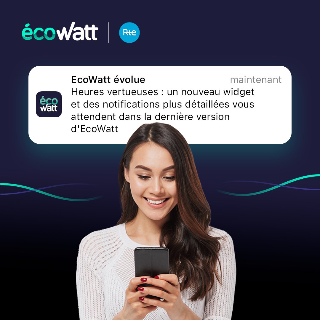 L'application #EcoWatt évolue ! Au programme, un nouveau widget & des notifications enrichies pour indiquer les 'heures EcoWatt vertueuses'🍃 et aider à agir plus facilement pour mieux consommer l'électricité ⚡️