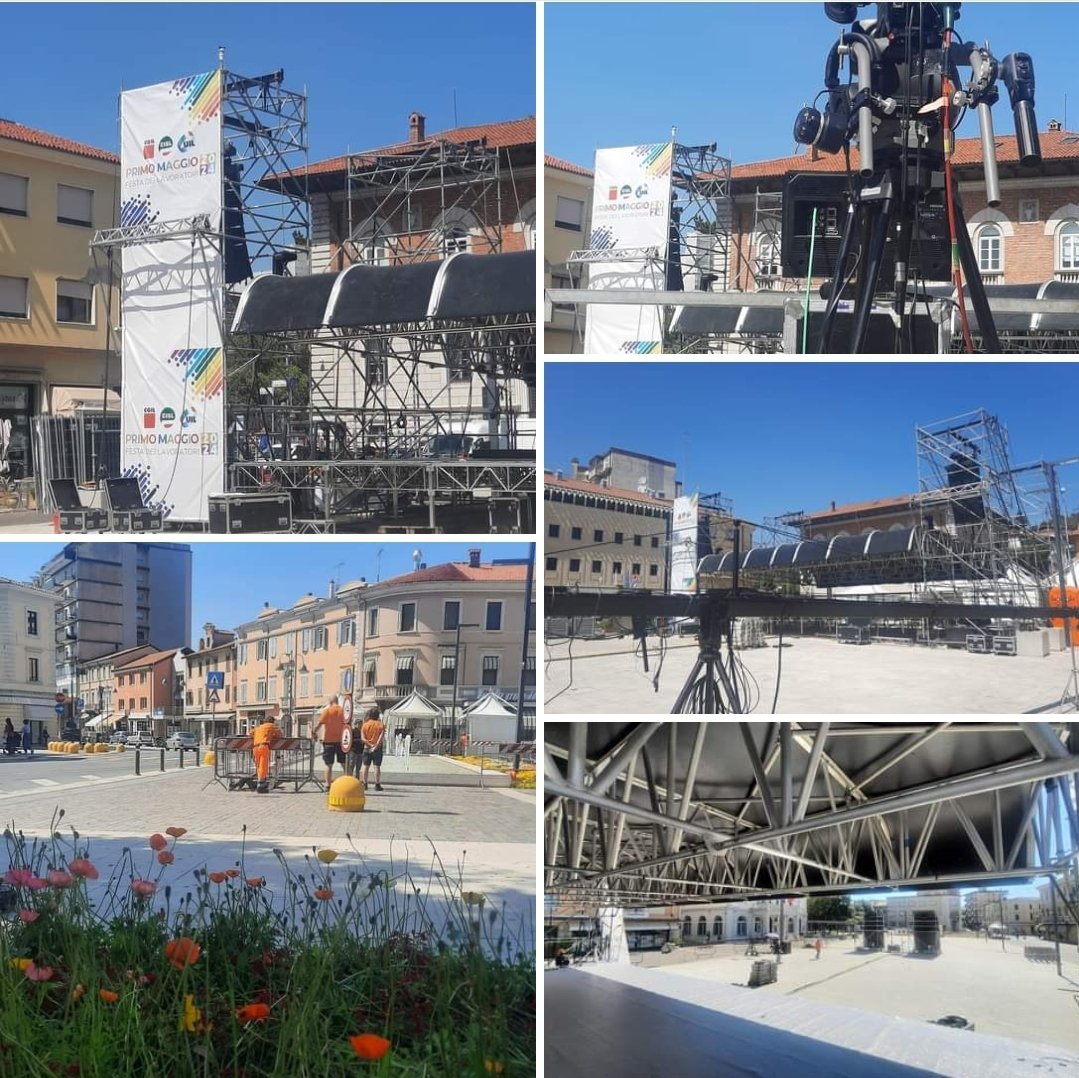 Pronti per il #1maggio a #Monfalcone? Qui si lavora senza sosta per allestire questo bellissimo palco!
#CgilCislUil