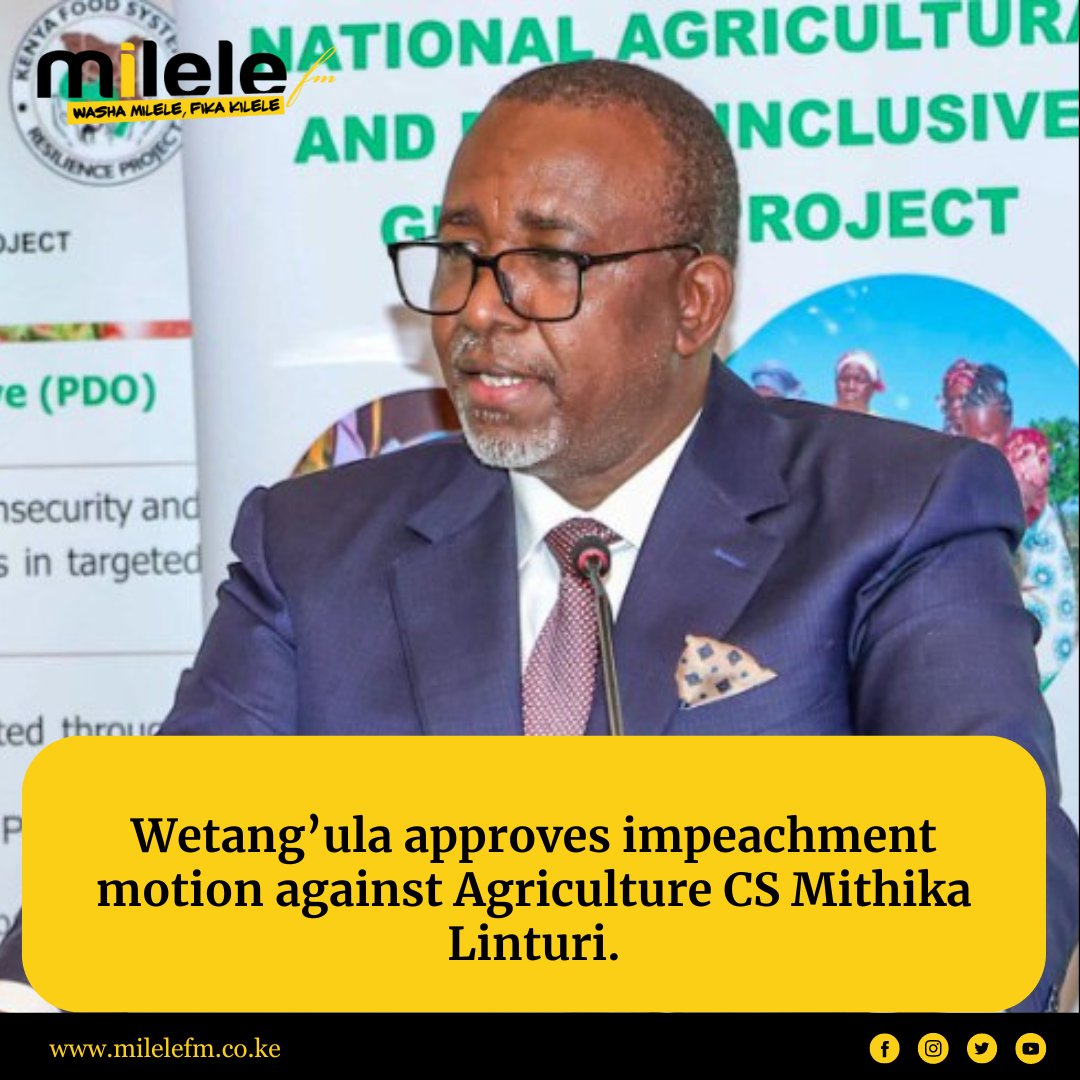 Wetang’ula approves impeachment motion against Agriculture CS Mithika Linturi National Assembly Speaker Moses Wetang’ula has approved a motion by Bumula MP Jack Wamboka seeking to impeach Agriculture Cabinet Secretary Mithika Linturi. k24tv.co.ke/news/impeachme…