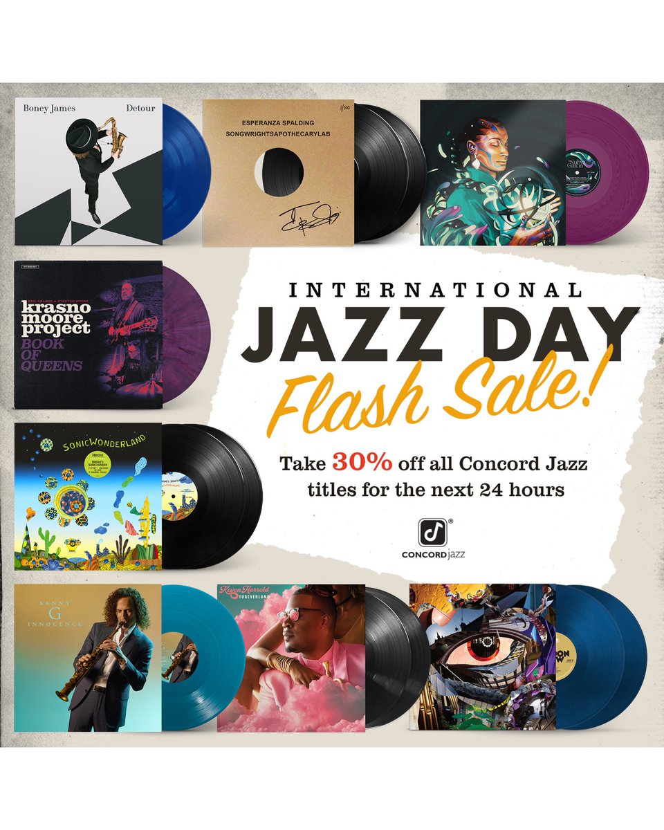 Happy International Jazz Day! We have some great special discounts to celebrate the day, so be sure to head to the Concord Jazz record shop at the link below to save 30% on some of your favorite music, using promo code : INTLJAZZDAY24 🎶 found.ee/ConcordJazz_Sh…