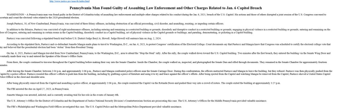 Court sets Aug 2 sentencing in Capitol riot case of Joseph Pastucci of Pennsylvania

Pastucci was accused of entering Capitol *twice* amid the mob and feds said 'Pastucci shoved a US Capitol Police Officer in the chest and shoulder area'