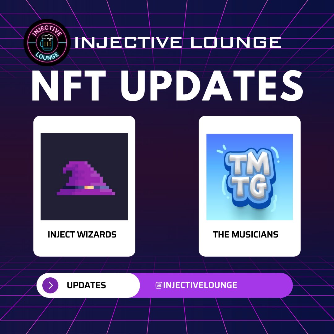 ~ @InjectWizards have been de-rugged and now have a new treasury wallet.
~ <a href="/themusiciansnft/">The Musicians (CW404)</a> started a reroll functionality through <a href="/discoverinj/">Discoverinj</a>. Currently in beta mode soon to go live.