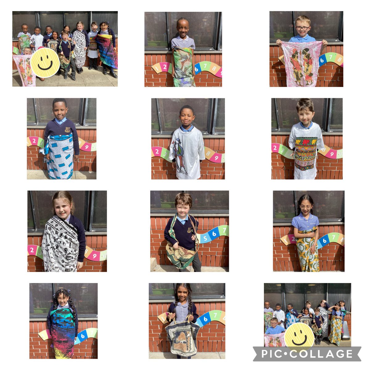 Year 2 are enjoying their art topic this term - African prints and patterns. They have looked at some fabrics that Mrs Rabbette has and even tried wearing them! Today they used techniques with colours, shapes and patterns, to design school uniform items @StSebastiansPri #SebsArt