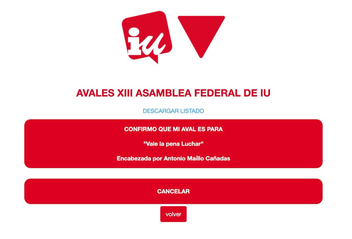 Hasta las 23.59 h. de esta noche puedes avalar, yo ya lo he hecho por la candidatura de @MailloAntonio, porque vale la pena luchar. militancia.izquierdaunida.org/voto?pr=46922a…