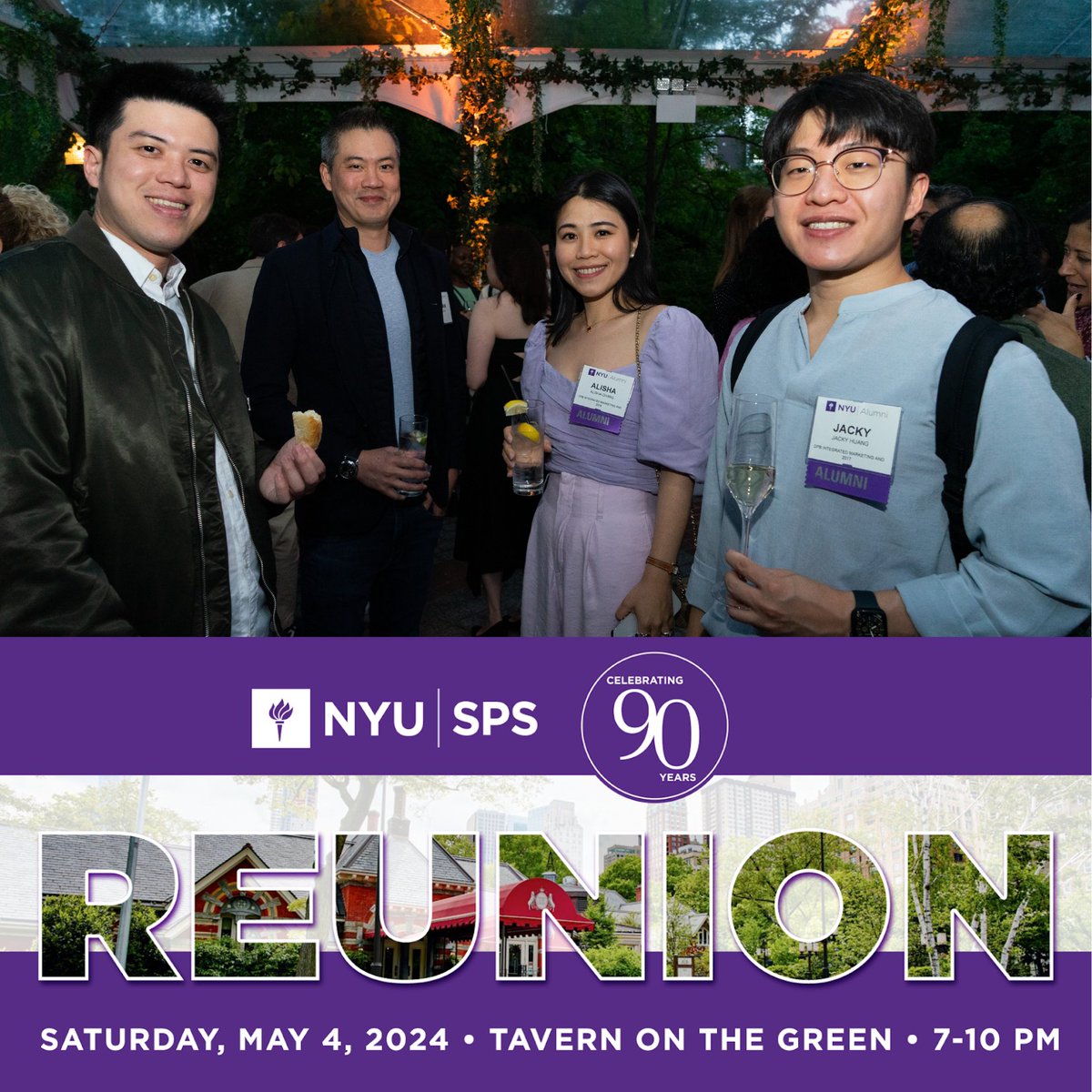 There's still time to register! Join us this Saturday, 5/4, for the @NYUSPS reunion! Reconnect & network with other alumni from your program, department, & division. Enjoy cocktails, passed appetizers, food stations and music. sps.nyu.edu/homepage/stude… #WeAreSPS #VioletPride