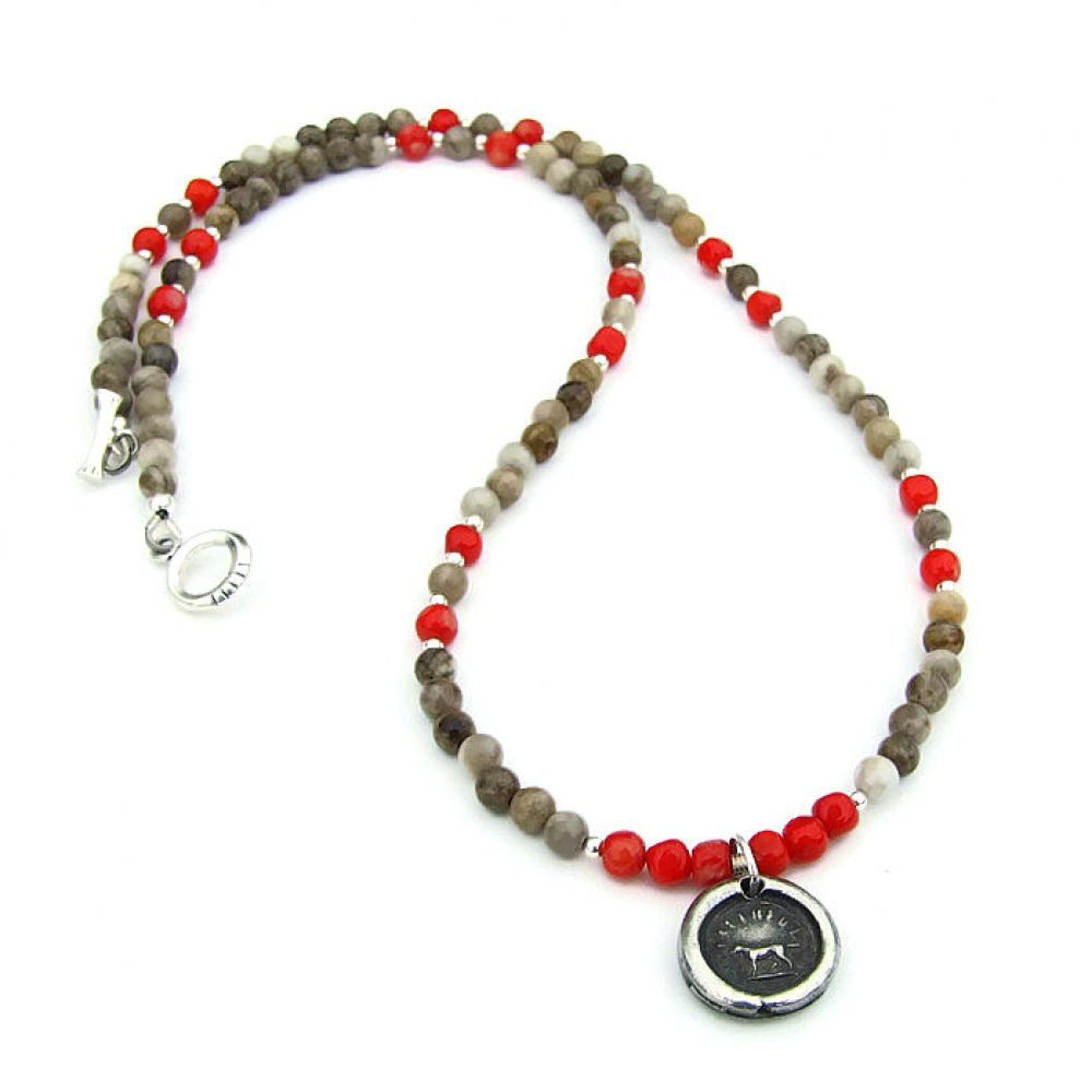 Faithful #Dog Lover #Necklace, Pewter #Jasper Red #Coral #Handmade Jewelry bit.ly/FaithfulSD #cctag @ShadowDogDesign