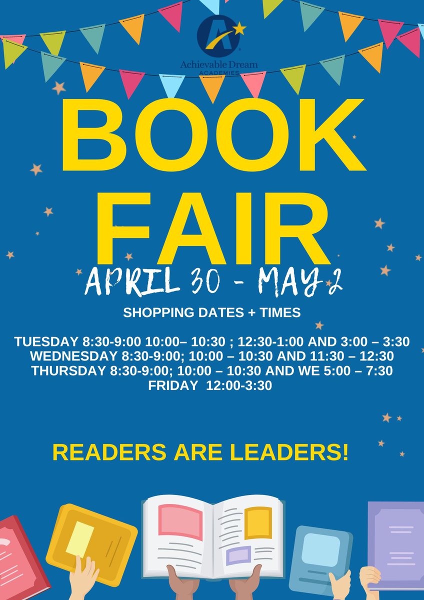 📚 BOOK FAIR 📚 is HERE! See below for dates and times if you want to join your Dreamer! Pssst: bring your wallets ☺️💵 #AADAinAction #Elevate⏫️