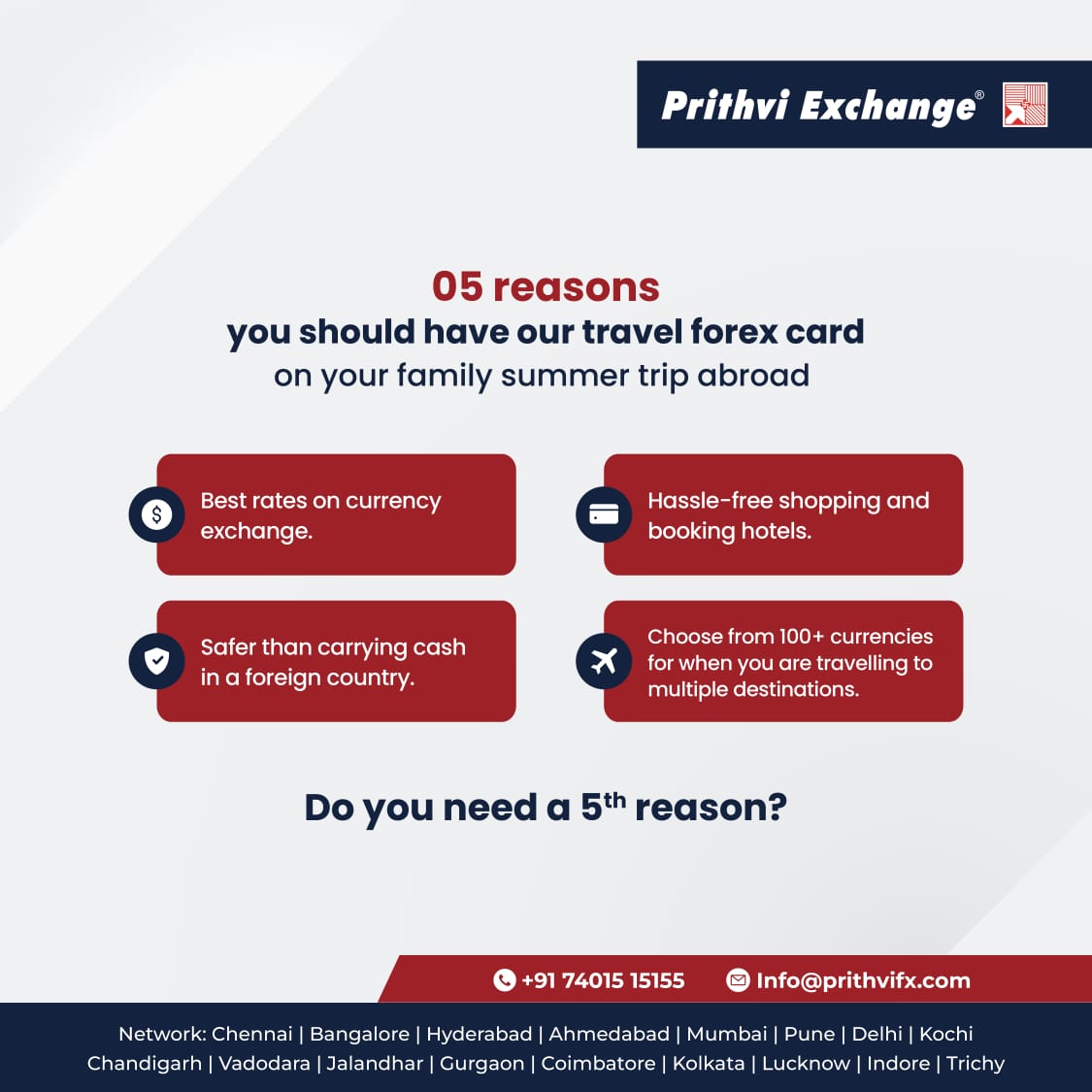 Do you even need a 5th reason? 🛫

#multicurrencycard #forexcard #forex #travelling #prithviexchange