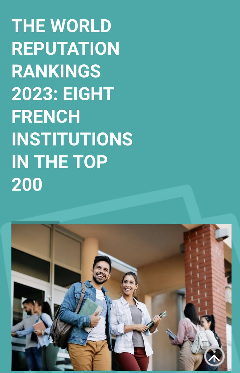 The 2023 edition of the Times Higher Education (THE) World Reputation ranking based on a survey to academics ranked two universities in France in the Top 50! Paris-Saclay and PSL, and, in total, eight institutions are ranked in the Top 200 of this ranking. /1

#StudyinFrance