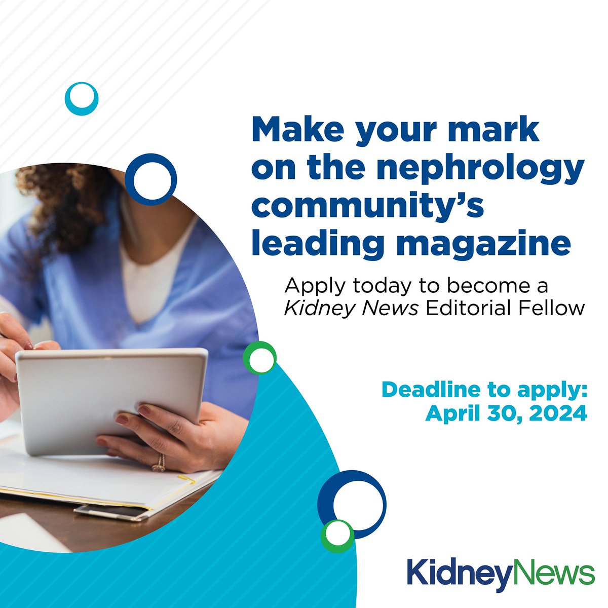📢Attention nephrology fellows: The deadline to apply for the Kidney News Editorial Fellows Program has been extended to May 15! Don't miss this opportunity to make your mark on Kidney News! For more information on how to apply, visit bit.ly/KNFellowship