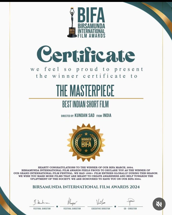 THE 'MASTERPIECE' bagged two award's at BIFA 2024,
° Best Indian short Film
° Best Cinematography 

Huge love , congratulations to the cast and crew...!! Congrats our Gorgeous Queen #megharay and Team, Proud to be ur Stan Ray 💫🤍...
#Masterpiece #shortfilm