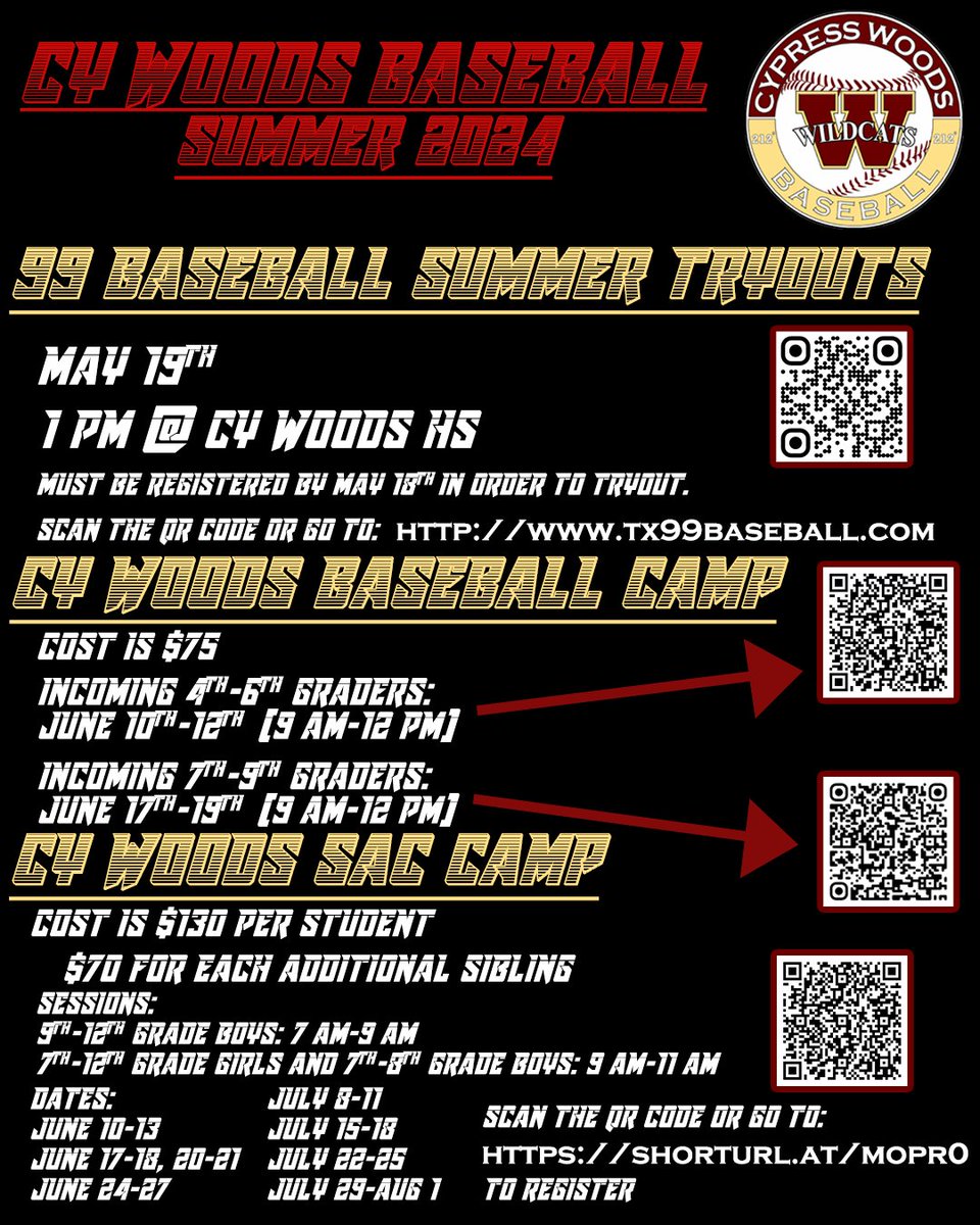 Summer Ball is coming up soon, make sure to get signed up for 99 Tryouts (Formerly KCF) and our camps! Links and QR Codes are below!