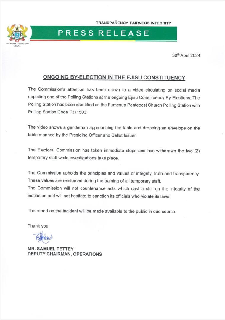 As a Communications and PR Expert, I salute the EC for this very swift internal move and communicating same to the public. Let’s all support to strengthen our State Institutions. As for the individual who dropped the envelope, let him answer for himself. Ghana 🇬🇭 first 🙏