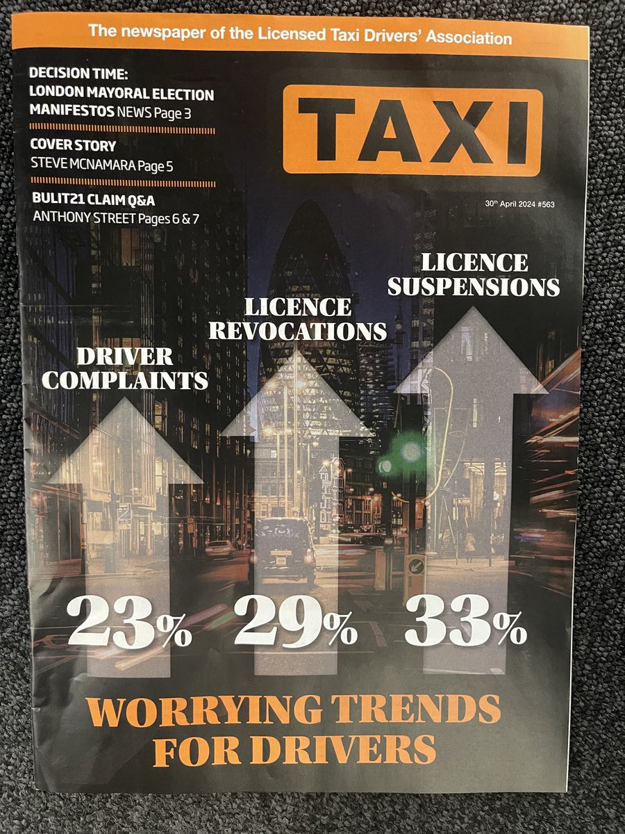 Latest issue of Taxi out today. Details of % increases in licence suspensions and revocations plus all trade latest news. Available at all usual ranks and garages. If you are a garage or eateries not getting copies please email info@ltda.co.uk Thank you