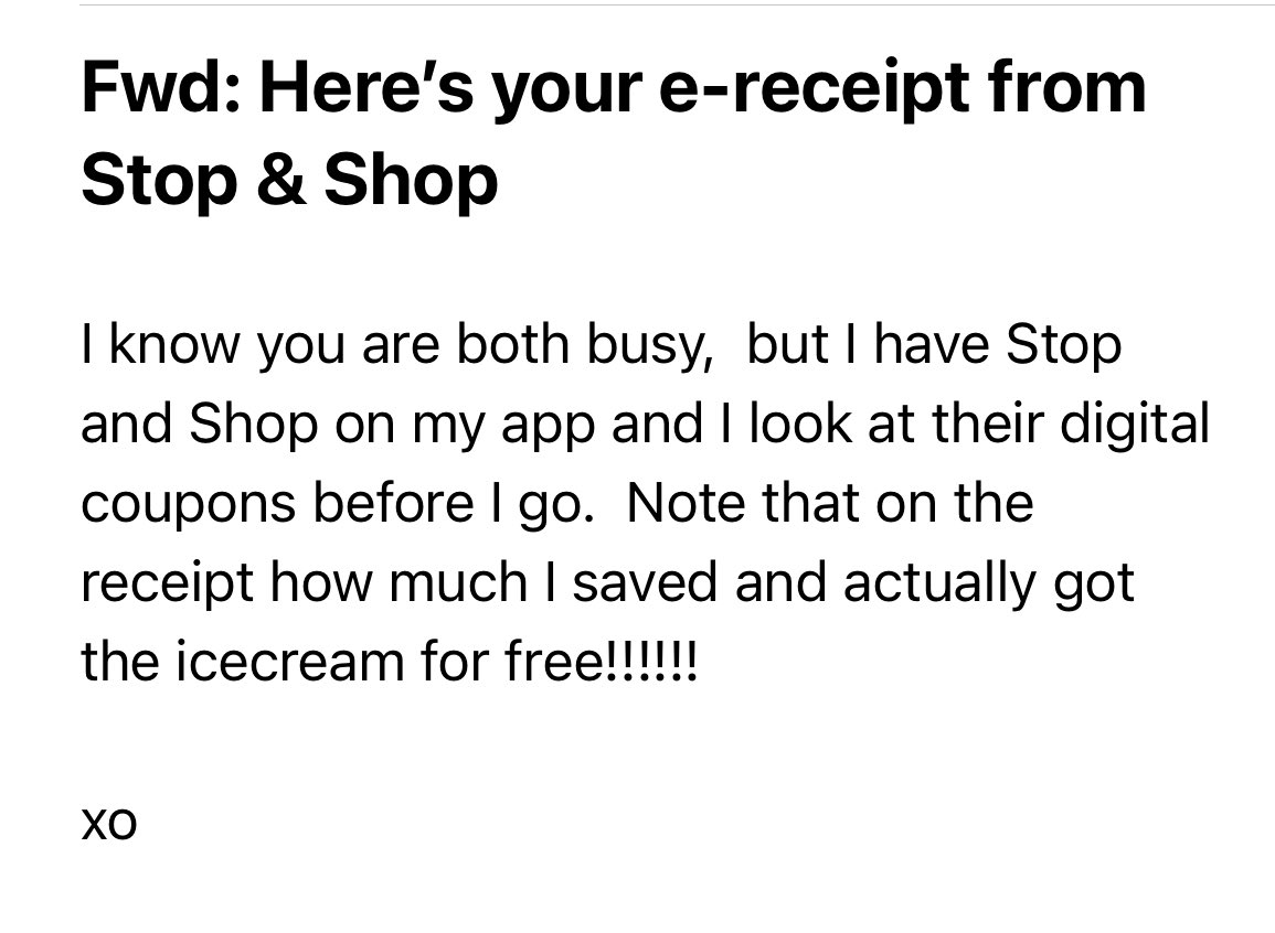 Anyone else’s mom randomly email them to tell them how much they saved with coupons when they go to the grocery store? It’s adorable.