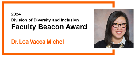 Congrats to Dr. Lea Vacca Michel, College of Science Director of DEI, on receiving RIT's 2024 Faculty Beacon Award for significantly impacting the community through #diversity and #inclusion efforts. The College is proud of her exceptional work advancing DEI at #RIT and beyond.