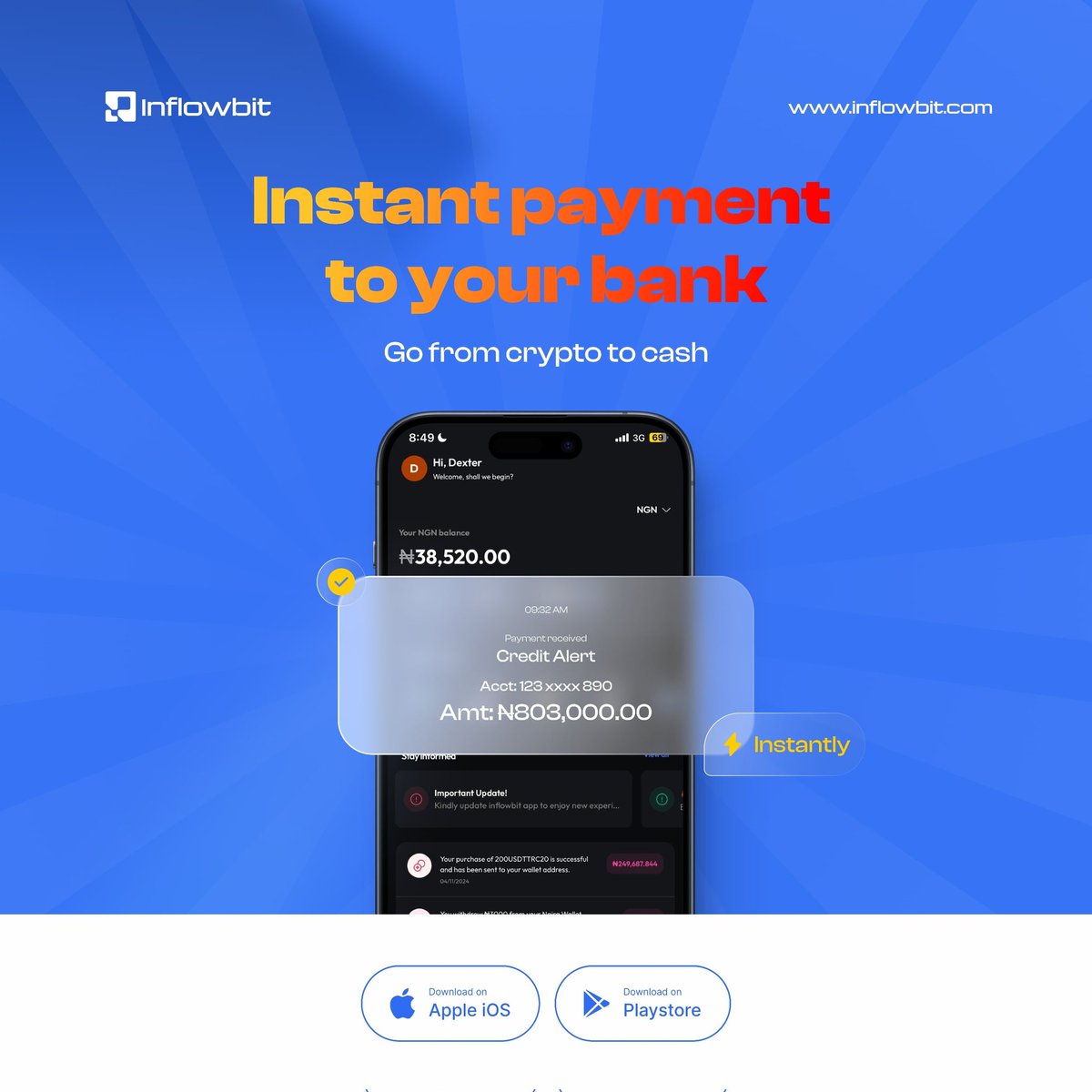 InflowBit's tweet image. Heard About Inflowbit ⁉️
You get free ₦500 when you download the app and sign up ✅

Inflowbit saves your crypto from depreciation by auto converting your crypto to USDT which is equivalent to US Dollar 💰 ✅

You can Buy &amp;amp; Sell Crypto with bank transfer or Debit/Credit Card ✅