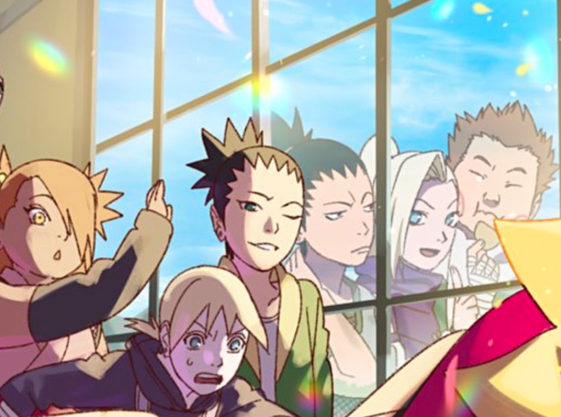 Loved InoShikaCho in the new Boruto illustration.

Inojin probably bullied Chocho so Chocho attacked him & Shikadai is like he deserved it.

Ino is probably telling them a made-up story & Shikamaru is like that makes no sense & choji doesn't understand but listens to her anyways.