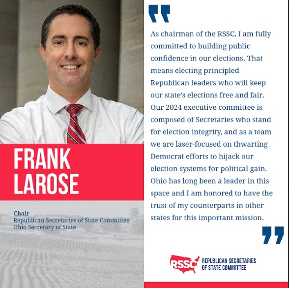The Republican Secretaries of State Committee is proud to announce Ohio Secretary of State @FrankLaRose as chair in 2024. We look forward to working together to elect more Republican Secretaries of State this November!