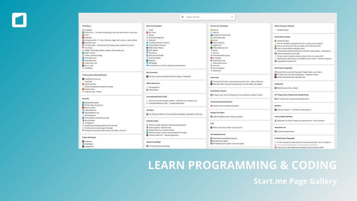 Ready to master programming? 🚀 This page is your ultimate resource! Discover best practices, top-notch courses, in-depth insights on copyrights and licenses, expert GIT commit guidance, and exciting coding challenges. Fuel your programming journey! 💻🌟 start.me/p/ZnNmKG