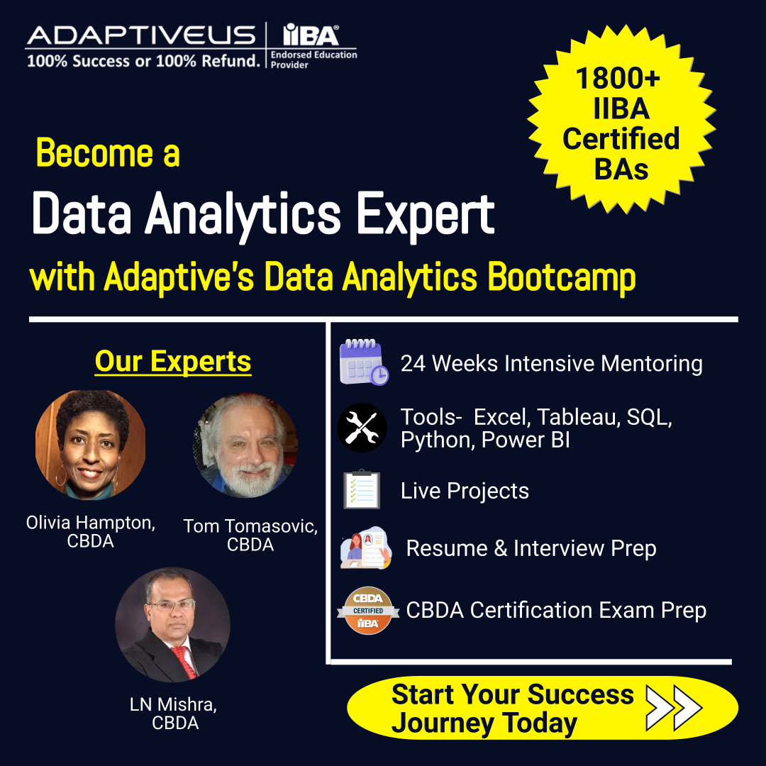 Adaptive US Data Analytics Bootcamp
Be Ahead of the Curve with In-Demand Data Analytics Skills

Register Now- adaptiveus.com/courses/data-a…

#dataanalyst #dataanalysis #dataanalytics #iiba #adaptiveus #career #cbda