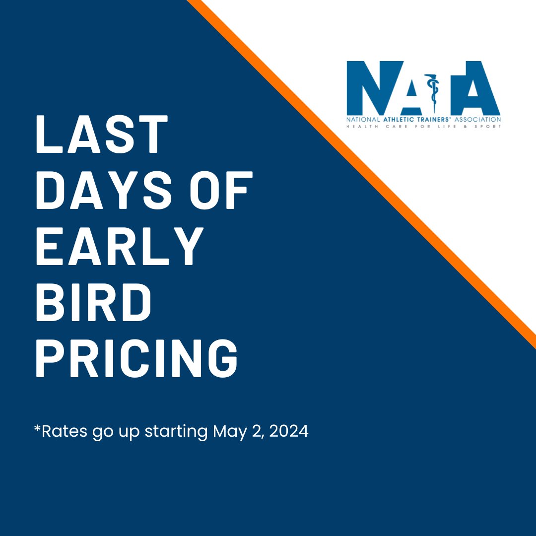 Tomorrow is the last day for Early Bird prices at convention! Rates go up starting May 2. Be sure to register and book your housing today. We can't wait to see everyone in New Orleans! Register here: convention.nata.org/registration/